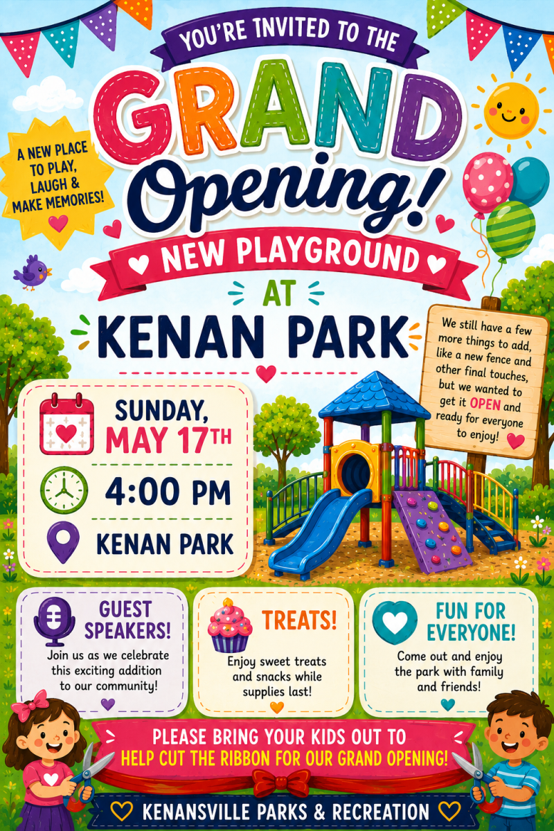 Flyer for new playground grand opening on May 17th @ 4:00PM