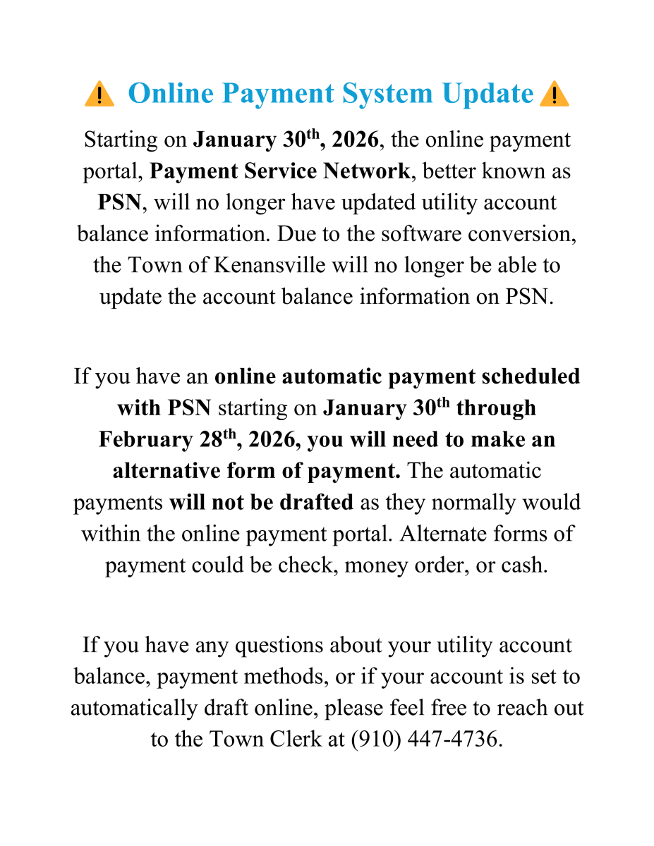 Town of Kenansville Online PSN System Update for Software Conversion