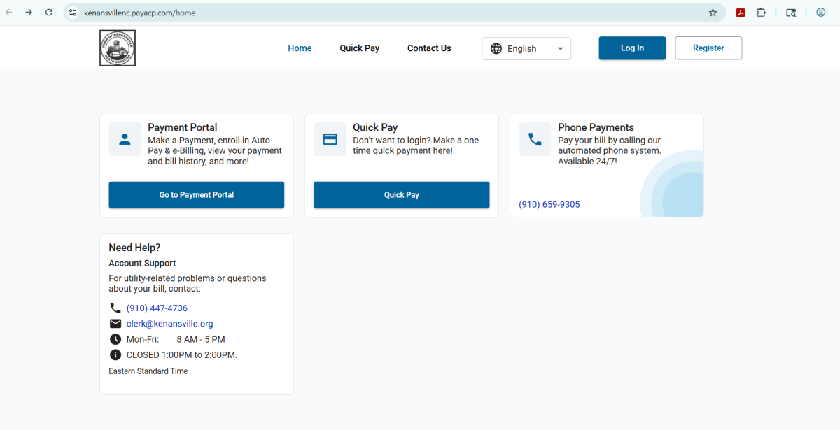 Image of Town of Kenansville's new online Utility Payment System